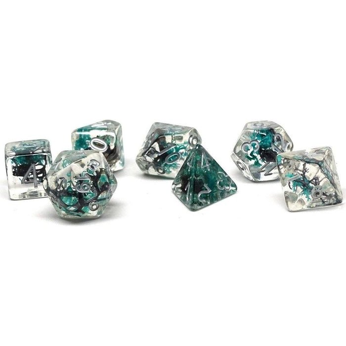 Translucent Neuron Green and Black Dice Collection - 7 Piece Set - Premium 7 Piece Set - Just $13.95! Shop now at Retro Gaming of Denver
