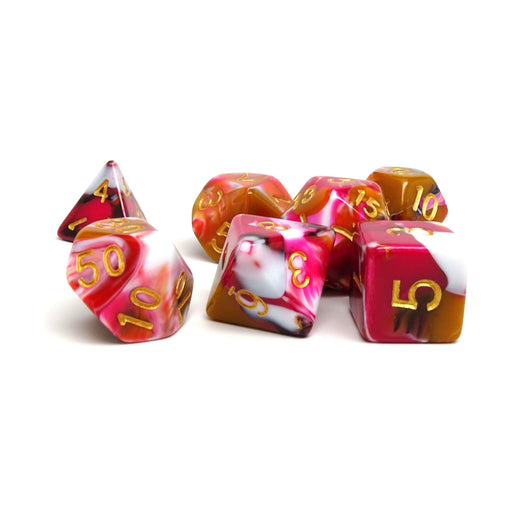 Pink, Brown, and White Marble Dice Collection - 7 Piece Set - Premium 7 Piece Set - Just $11.95! Shop now at Retro Gaming of Denver