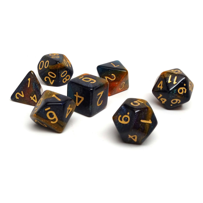 Orange and Blue Marble Dice Collection - 7 Piece Set - Premium 7 Piece Set - Just $11.95! Shop now at Retro Gaming of Denver