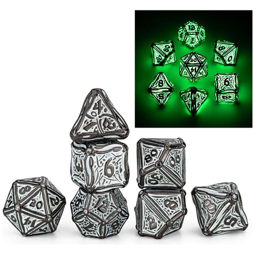 Glow in the Dark Solid Metal Druid Polyhedral Dice Set - Premium Polyhedral Dice Set - Just $39.99! Shop now at Retro Gaming of Denver
