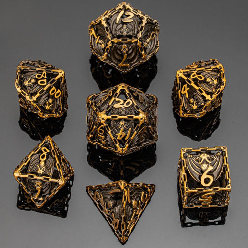 Bat Hollow Metal Polyhedral Dice Set - Ancient Gold - Premium Polyhedral Dice Set - Just $79.99! Shop now at Retro Gaming of Denver