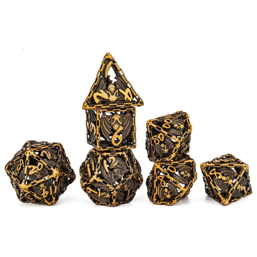 Bat Hollow Metal Polyhedral Dice Set - Ancient Gold - Premium Polyhedral Dice Set - Just $79.99! Shop now at Retro Gaming of Denver