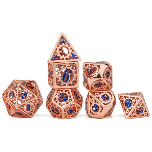 Gears of Providence Hollow Metal Polyhedral Dice Set - Copper with Blue Enamel - Premium Polyhedral Dice Set - Just $69.99! Shop now at Retro Gaming of Denver