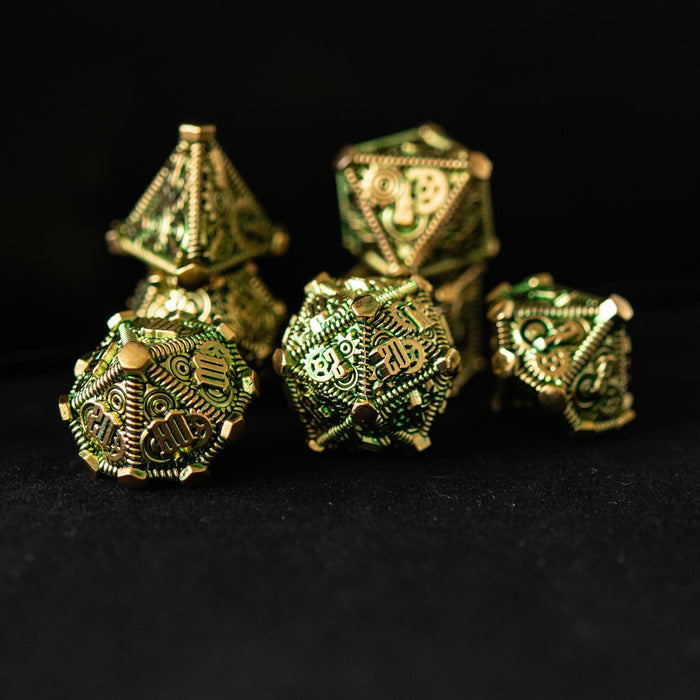 Green and Gold - Weird West Wasteland Metal Dice Set - Just $39.99! Shop now at Retro Gaming of Denver