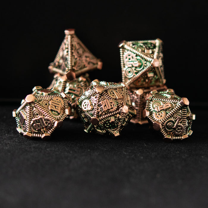 Green and Bronze - Weird West Wasteland Metal Dice Set - Just $39.99! Shop now at Retro Gaming of Denver