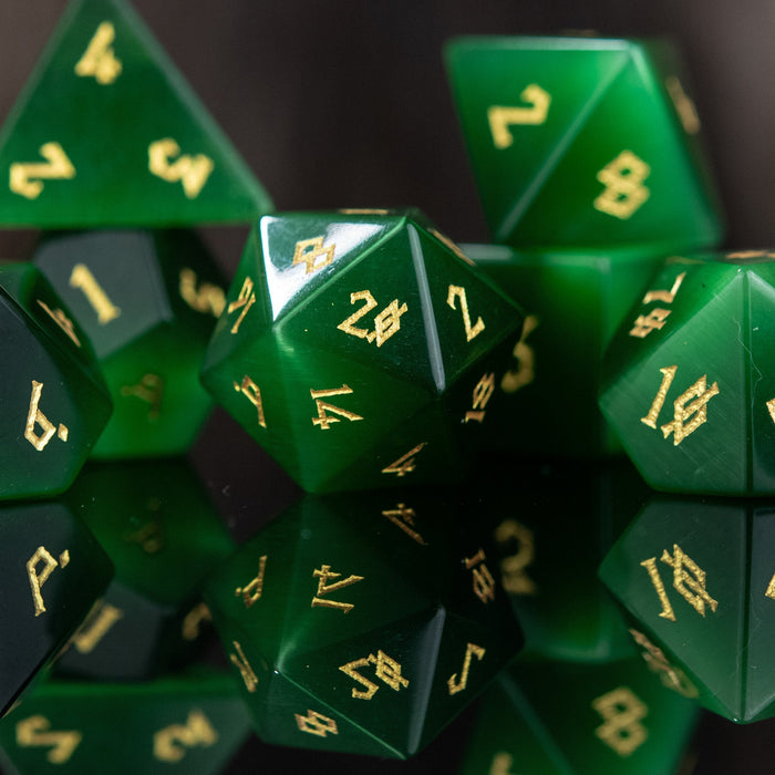 Green Cat's Eye Stone Dice Set - Just $89.99! Shop now at Retro Gaming of Denver