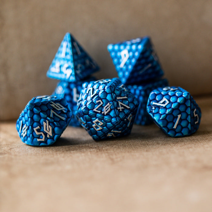 Blue Dragon's Egg Metal Dice Set - Just $39.99! Shop now at Retro Gaming of Denver