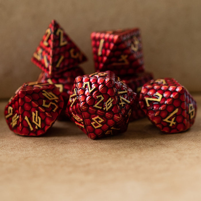 Red Dragon's Egg Metal Dice Set - Just $39.99! Shop now at Retro Gaming of Denver