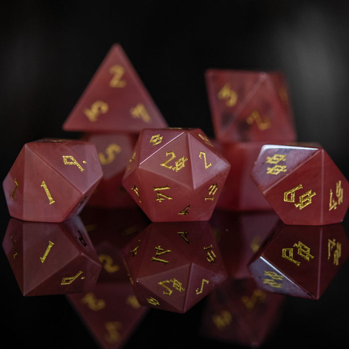 Strawberry Quartz Stone Dice Set - Just $89.99! Shop now at Retro Gaming of Denver