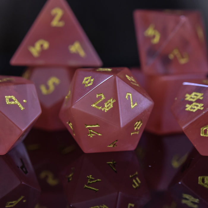 Strawberry Quartz Stone Dice Set - Just $89.99! Shop now at Retro Gaming of Denver