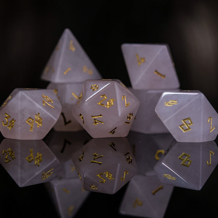 Rose Quartz Stone Dice Set - Just $89.99! Shop now at Retro Gaming of Denver