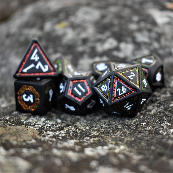 Cleric's Shadow Domain Red/White And Matte Black Metal Dice Set - Just $39.99! Shop now at Retro Gaming of Denver