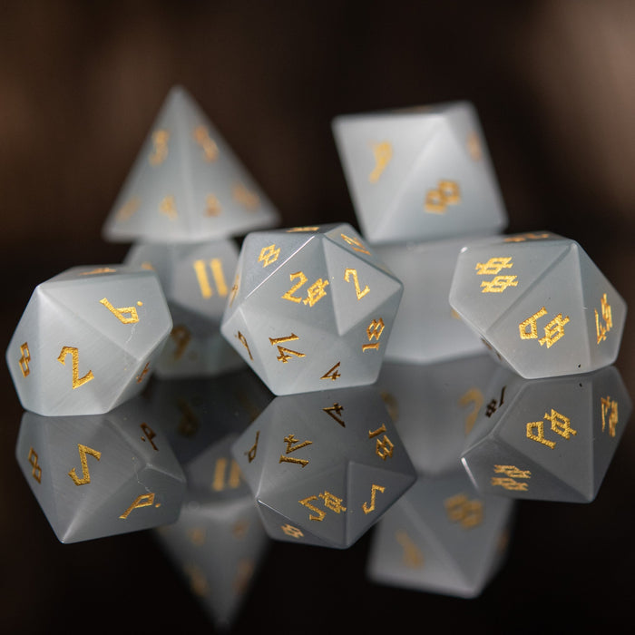 White Cat's Eye Stone Dice Set - Just $89.99! Shop now at Retro Gaming of Denver