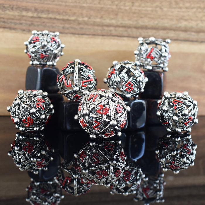 Orb of the Dragon Hollow Metal Dice Set - Silver and Red - Just $59.99! Shop now at Retro Gaming of Denver