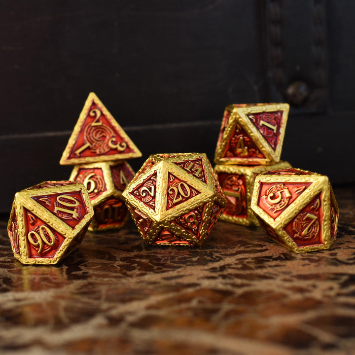 Ballad of the Bard Red and Gold Metal Dice Set - Just $39.99! Shop now at Retro Gaming of Denver