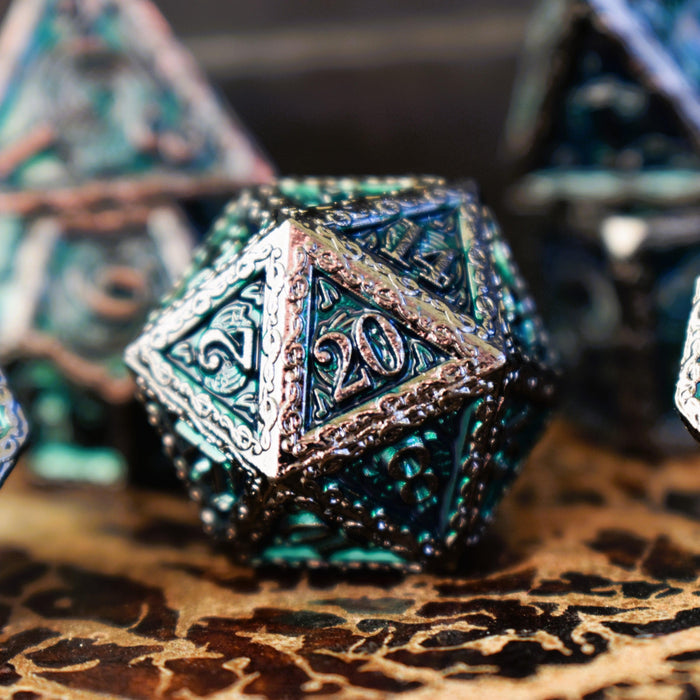 Ballad of the Bard Green and Black Metal Dice Set - Just $39.99! Shop now at Retro Gaming of Denver