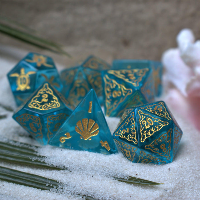 Siren's Song Aqua Blue Glass Dice Set - Just $89.99! Shop now at Retro Gaming of Denver