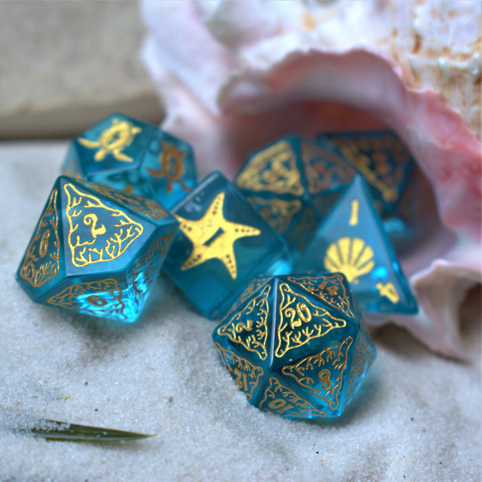 Siren's Song Aqua Blue Glass Dice Set - Just $89.99! Shop now at Retro Gaming of Denver