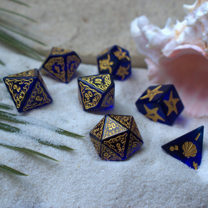 Siren's Song Deep Blue Glass Dice Set - Just $89.99! Shop now at Retro Gaming of Denver