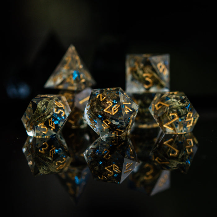 Enchanted Lake Gold Sharp-Edged Resin Dice Set - Premium Resin - Just $39.99! Shop now at Retro Gaming of Denver