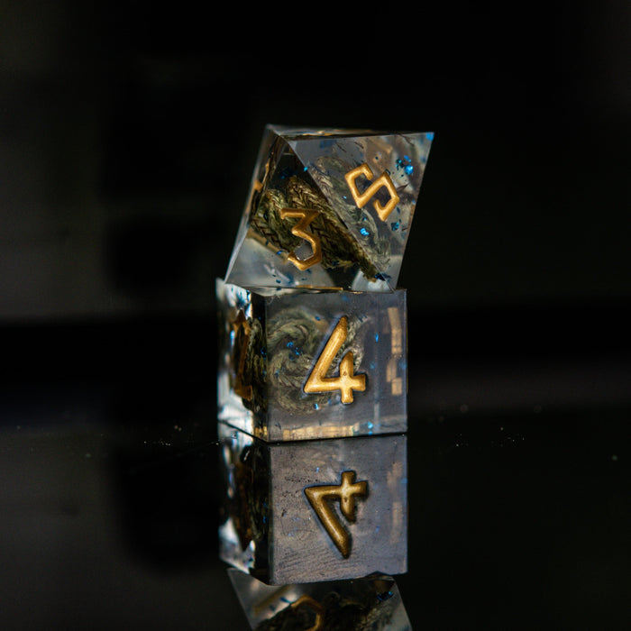 Enchanted Lake Gold Sharp-Edged Resin Dice Set - Just $39.99! Shop now at Retro Gaming of Denver