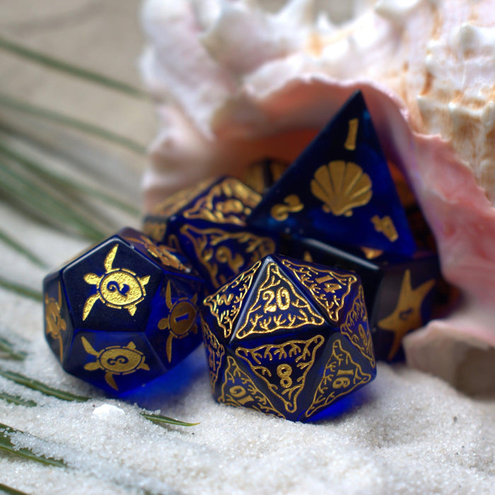 Siren's Song Deep Blue Glass Dice Set - Just $89.99! Shop now at Retro Gaming of Denver