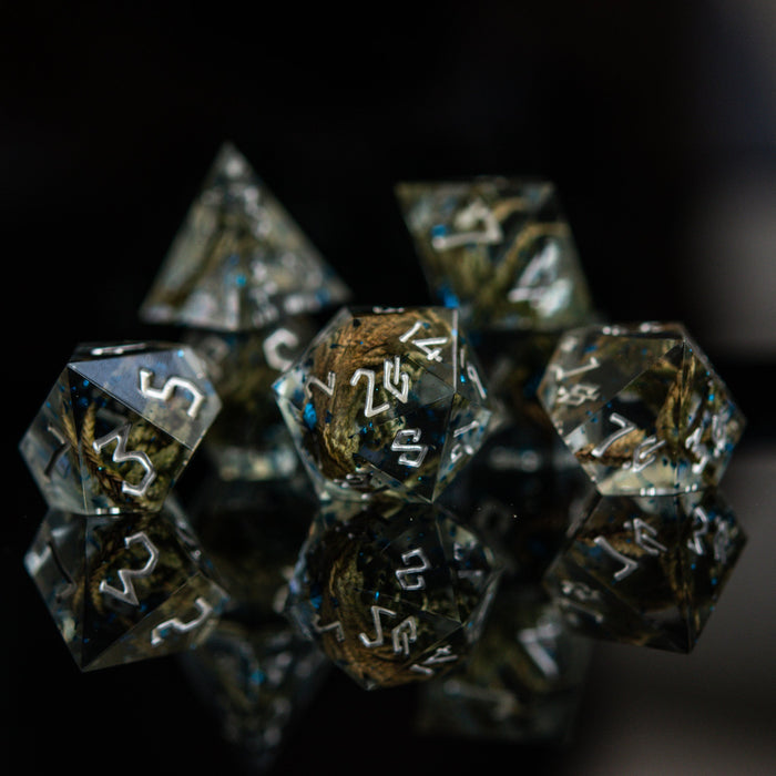 Enchanted Lake Silver Sharp-Edged Resin Dice Set - Premium Resin - Just $39.99! Shop now at Retro Gaming of Denver