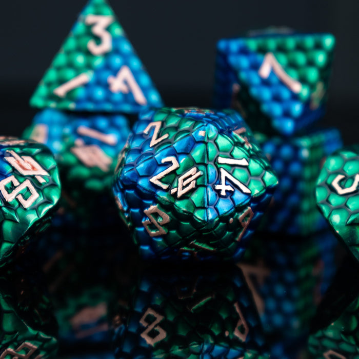 Sea Serpent Dragon's Egg Metal Dice Set - Just $39.99! Shop now at Retro Gaming of Denver