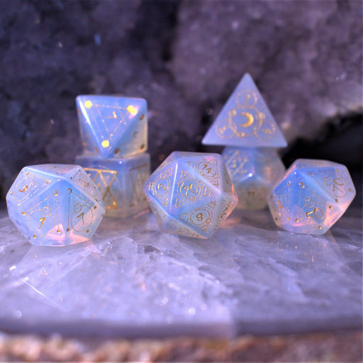 Spellcaster Opalite Stone Dice Set - Premium Stone/Glass - Just $89.99! Shop now at Retro Gaming of Denver