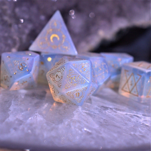 Spellcaster Opalite Stone Dice Set - Premium Stone/Glass - Just $89.99! Shop now at Retro Gaming of Denver