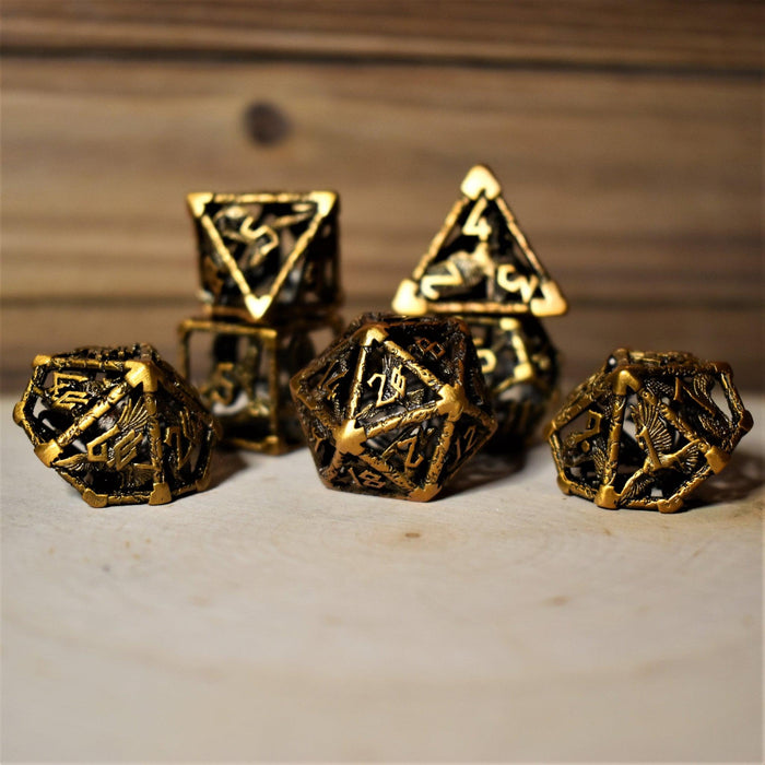 Legends of Valhalla - Golden Brass Hollow Metal Dice Set - Just $59.99! Shop now at Retro Gaming of Denver