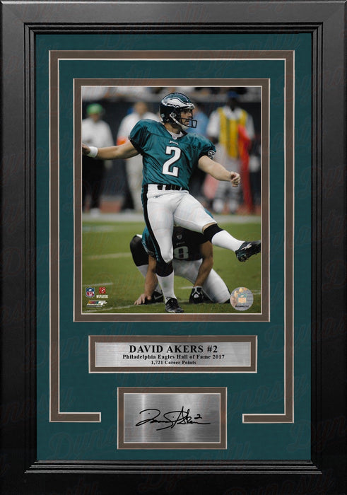 David Akers Kicking Action Philadelphia Eagles 8x10 Framed Football Photo with Engraved Autograph - for just $79.99! 