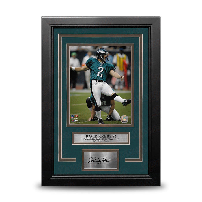 David Akers Kicking Action Philadelphia Eagles 8x10 Framed Football Photo with Engraved Autograph - for just $79.99! 
