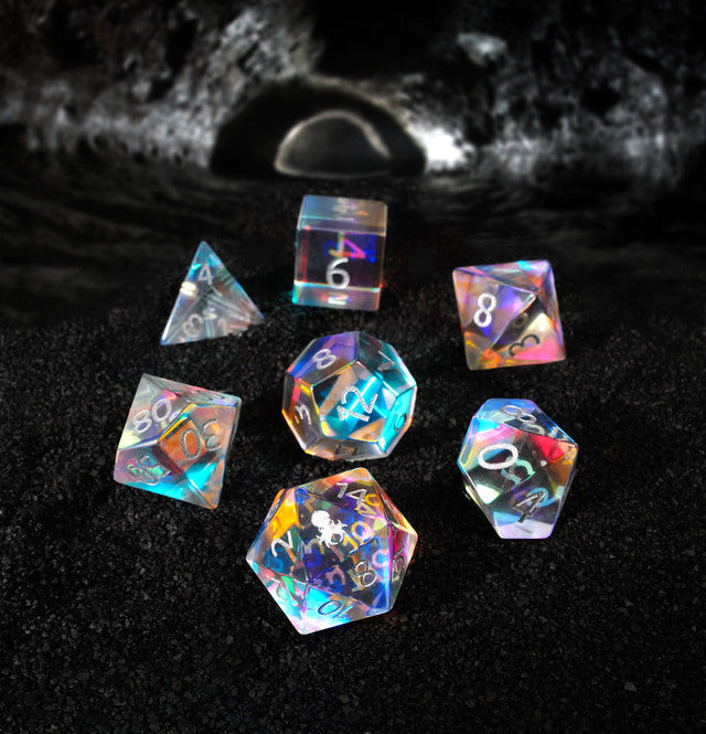 Kraken Dichroic Glass Semi-precious Gemstone Dice Set (Gothik Font) - for just $94.95! 