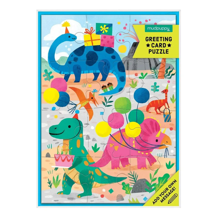 Dino Party Greeting Card 12 Piece Jigsaw Puzzle Mudpuppy - for just $7.99! 