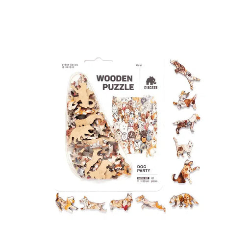 Dog Party 40 Piece Mini Wooden Jigsaw Puzzle Geek Toys - for just $14.99! 