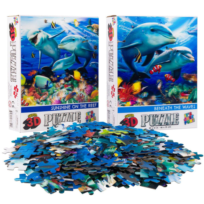 Dolphin Family & Couple Set of 2 300 Piece Lenticular Jigsaw Puzzles Prime 3D - for just $10.99! 