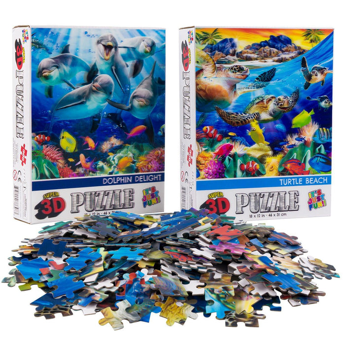 Dolphins & Turtles Set of 2 300 Piece Lenticular Jigsaw Puzzles Prime 3D - for just $10.99! 