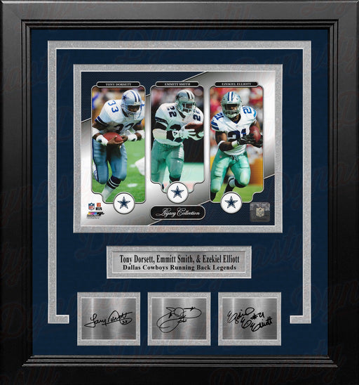Tony Dorsett Emmitt Smith & Ezekiel Elliott Dallas Cowboys 8x10 Framed Photo w/ Engraved Autographs - for just $79.99! 