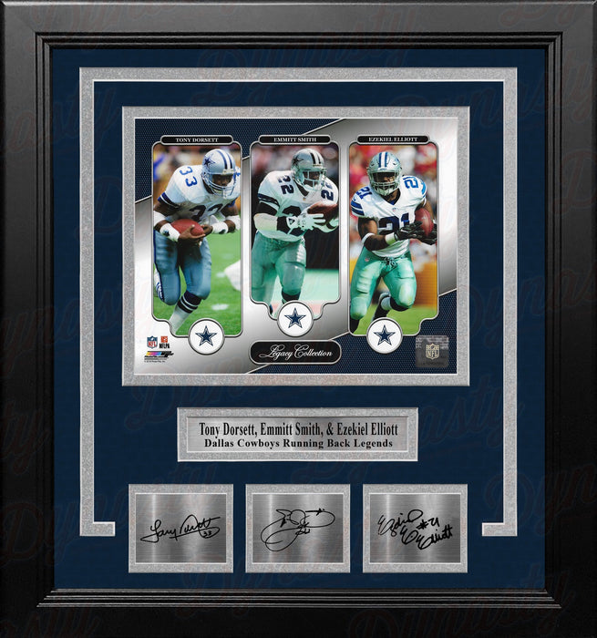 Tony Dorsett Emmitt Smith & Ezekiel Elliott Dallas Cowboys 8x10 Framed Photo w/ Engraved Autographs - for just $79.99! 