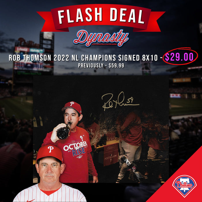 Rob Thomson 2022 NL Champions Locker Room Celebration Philadelphia Phillies Autographed 8x10 Photo - for just $29! 