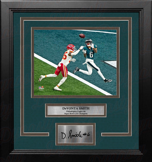 DeVonta Smith Philadelphia Eagles Super Bowl LIX Touchdown 11x14 Framed Photo & Engraved Autograph - for just $99.99! 