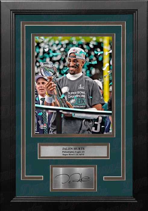 Jalen Hurts Trophy Philadelphia Eagles Super Bowl Champions 8x10 Framed Photo & Engraved Autograph - for just $79.99! 