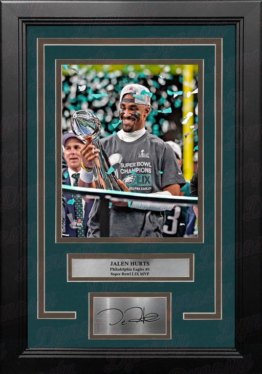 Jalen Hurts Trophy Philadelphia Eagles Super Bowl Champions 8x10 Framed Photo & Engraved Autograph - for just $79.99! 