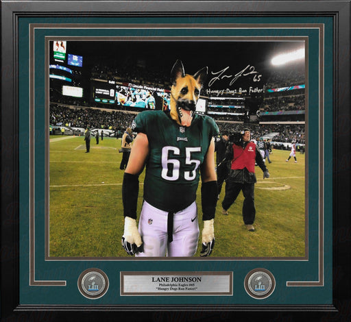 Lane Johnson Underdog Philadelphia Eagles Autographed 16x20 Framed Photo Insc Hungry Dogs Run Faster - for just $349.99! 