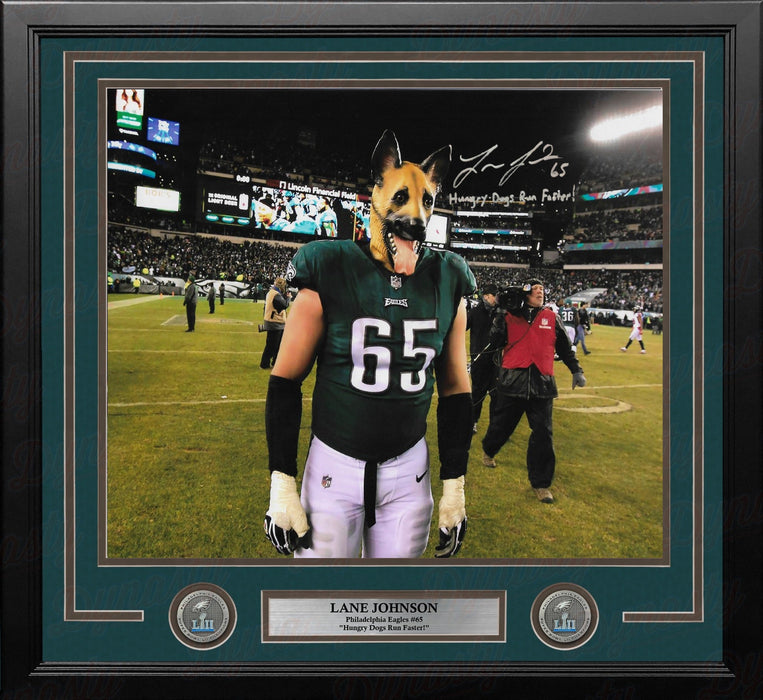 Lane Johnson Underdog Philadelphia Eagles Autographed 16x20 Framed Photo Insc Hungry Dogs Run Faster - for just $349.99! 