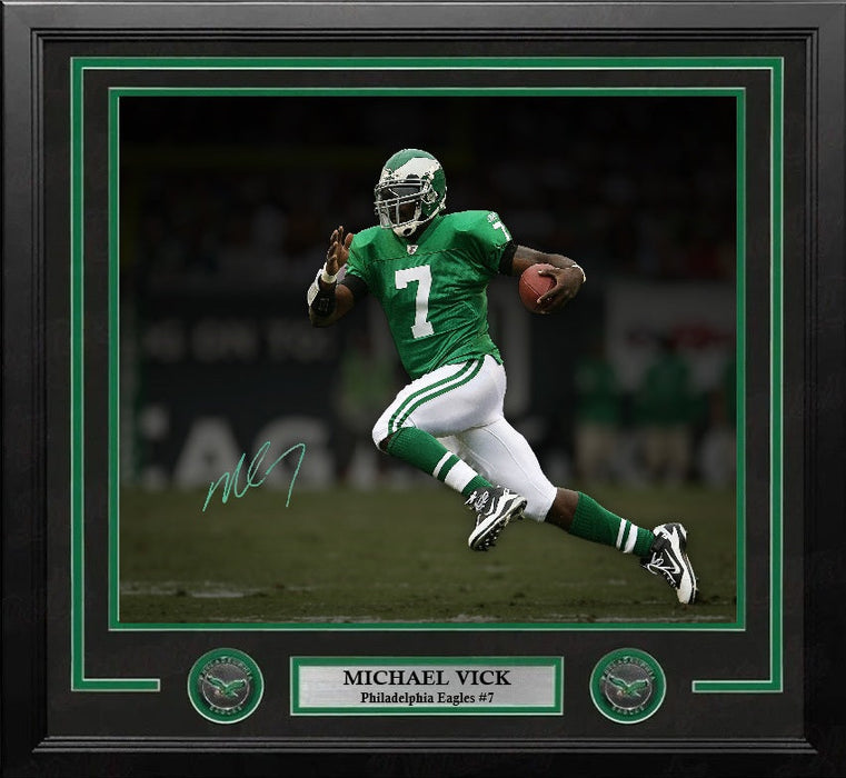 Michael Vick Kelly Green Action Philadelphia Eagles Autographed 11" x 14" Framed Blackout Photo - for just $149.99! 
