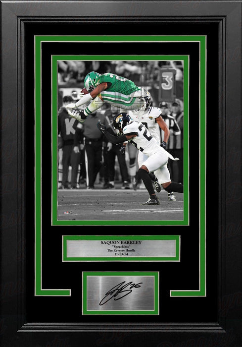 Saquon Barkley Reverse Hurdle Philadelphia Eagles 8x10 Framed Football Photo with Engraved Autograph - for just $79.99! 