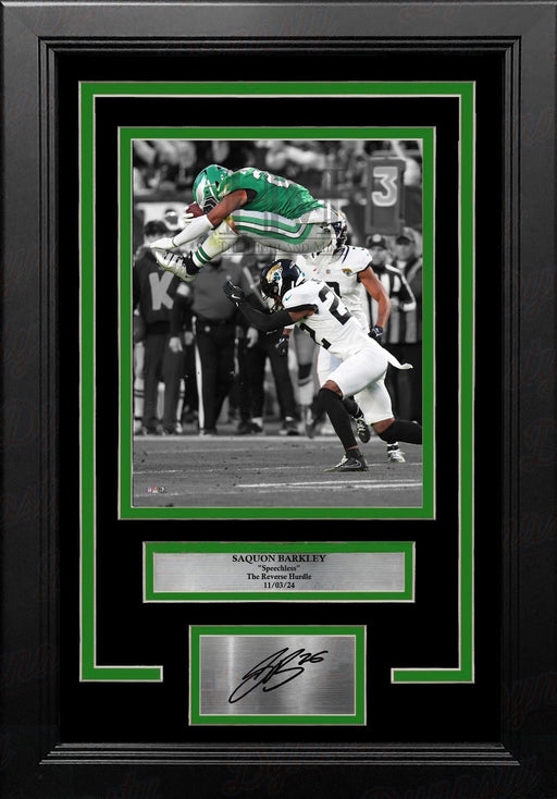 Saquon Barkley Reverse Hurdle Philadelphia Eagles 8x10 Framed Football Photo with Engraved Autograph - for just $79.99! 