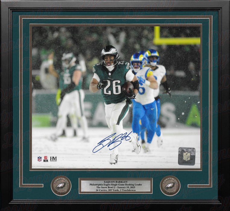 Saquon Barkley Snow Bowl Action Philadelphia Eagles Autographed 11" x 14" Framed Football Photo - for just $499.99! 